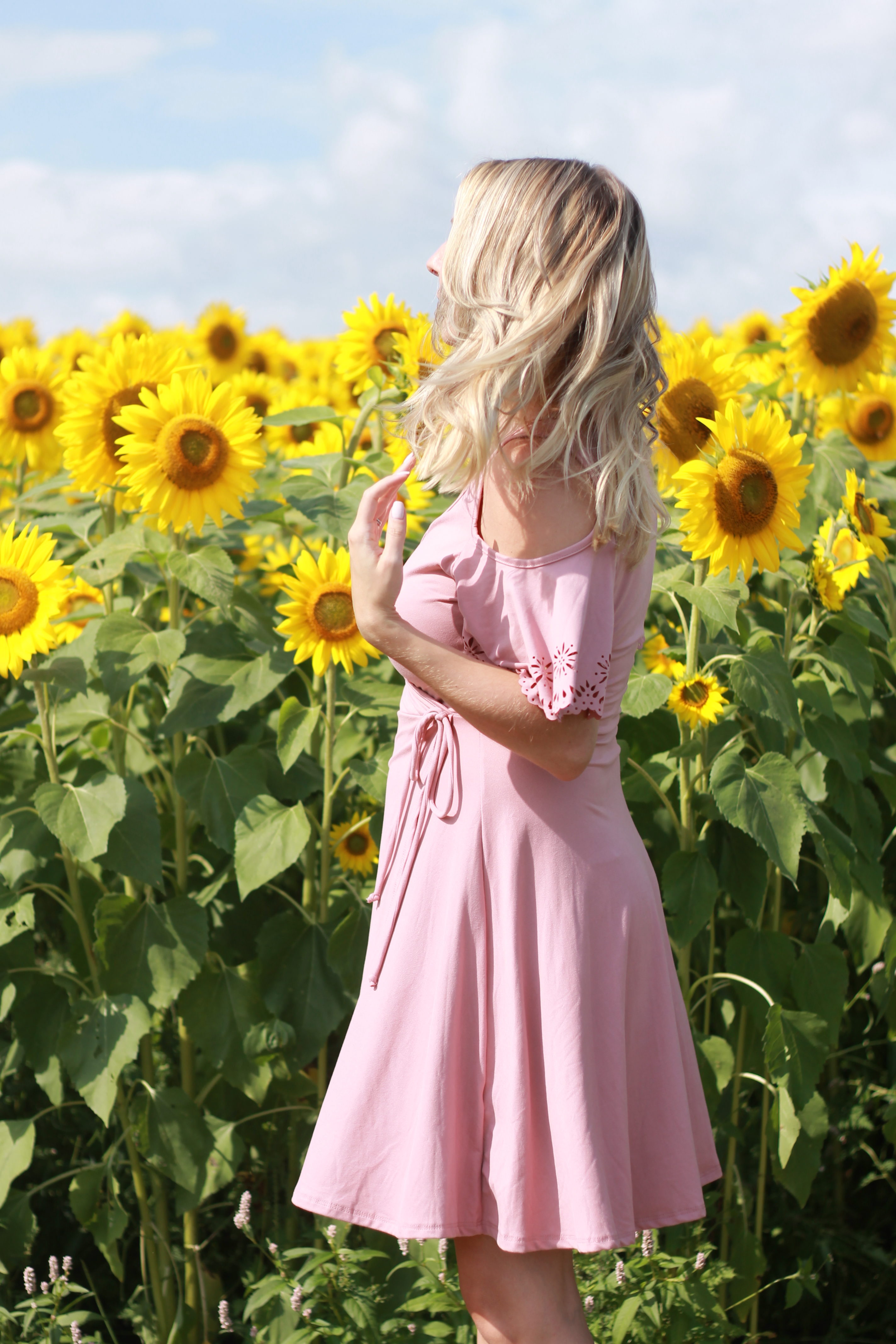 Sunflower fields at Colby Farm | Dress from Francesca's | ourlittlehomestyle.com
