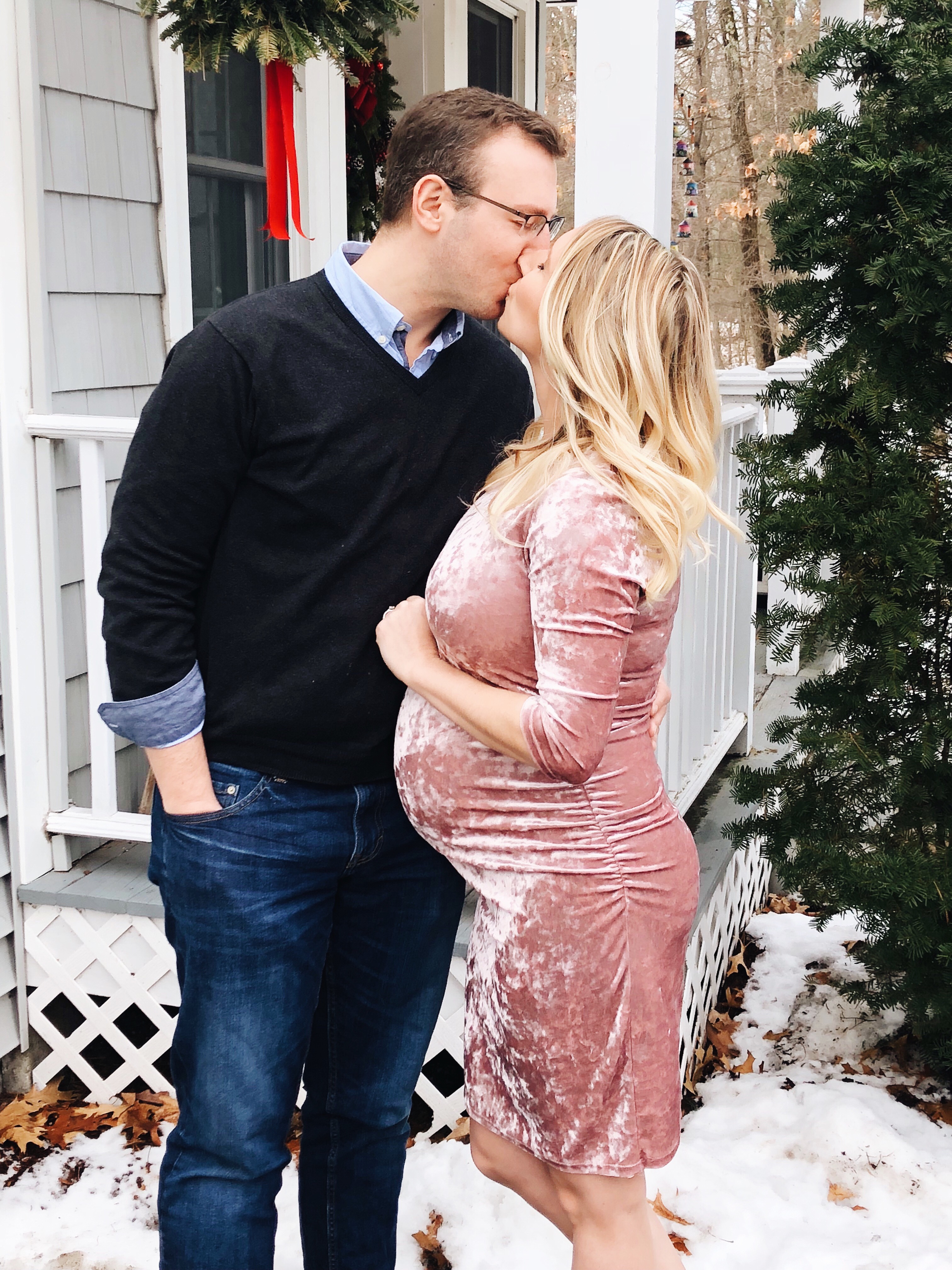 Gorgeous pink crushed velvet ruched maternity dress from Pink Blush | Market Street Petite blog