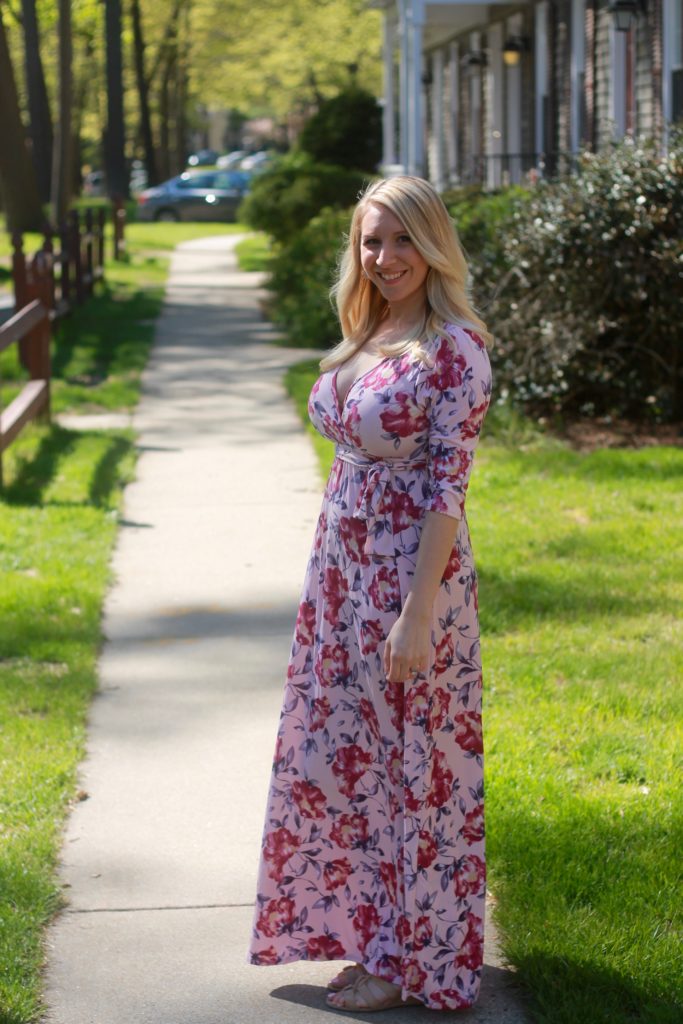 Floral maternity maxi dress from PinkBlush.com | Market Street Petite