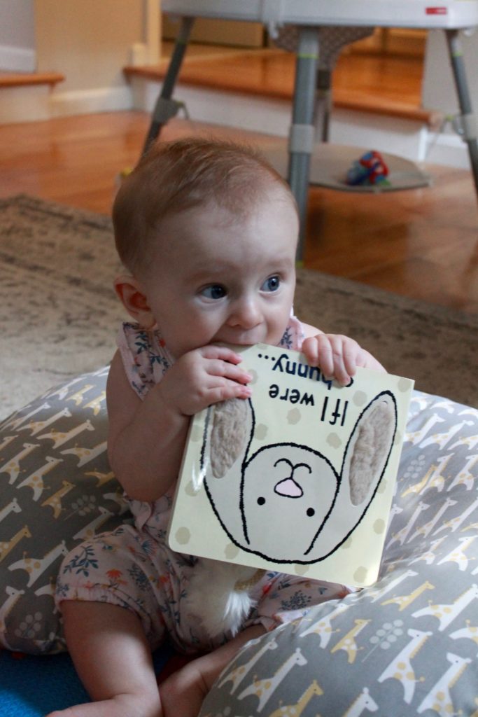 Baby update: Sloane at six months old, loves her bunny book | Market Street Petite blog