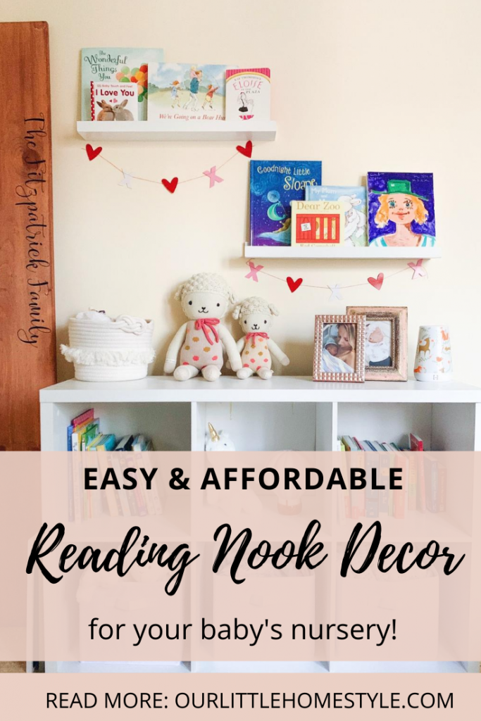 Easy & Affordable Reading Nook Decor for your baby's nursery | Read more on ourlittlehomestyle.com 